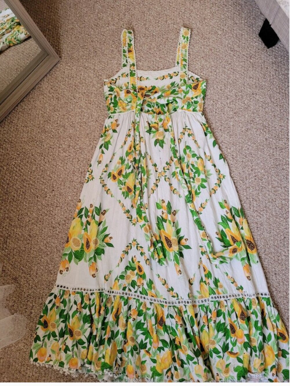 Farm Rio Papaya Salad Print Midi Linen Blend Dress size L - Picture 6 of 8